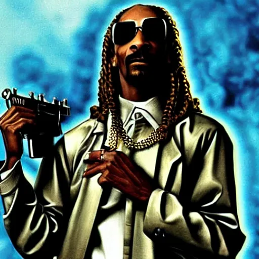 Image similar to snoop dogg as the terminator, movie clip, photo,