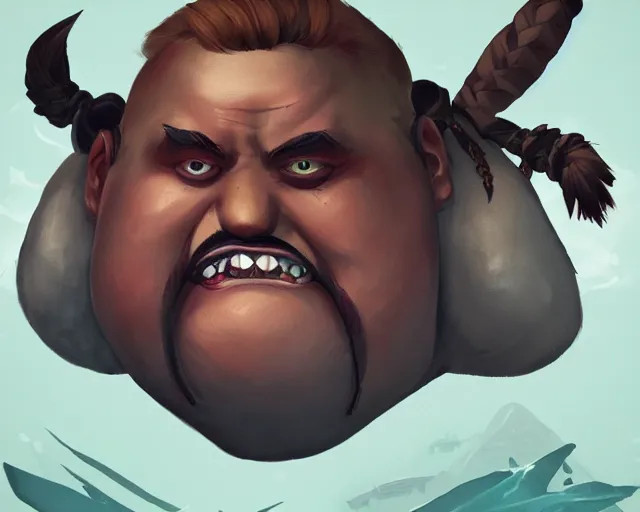 Image similar to sea of thieves character portrait concept art for an obese chubby huge tribal native man with polynesian tattoos on his face and a nose ring, cgsociety, trending on artstation, rare ltd,