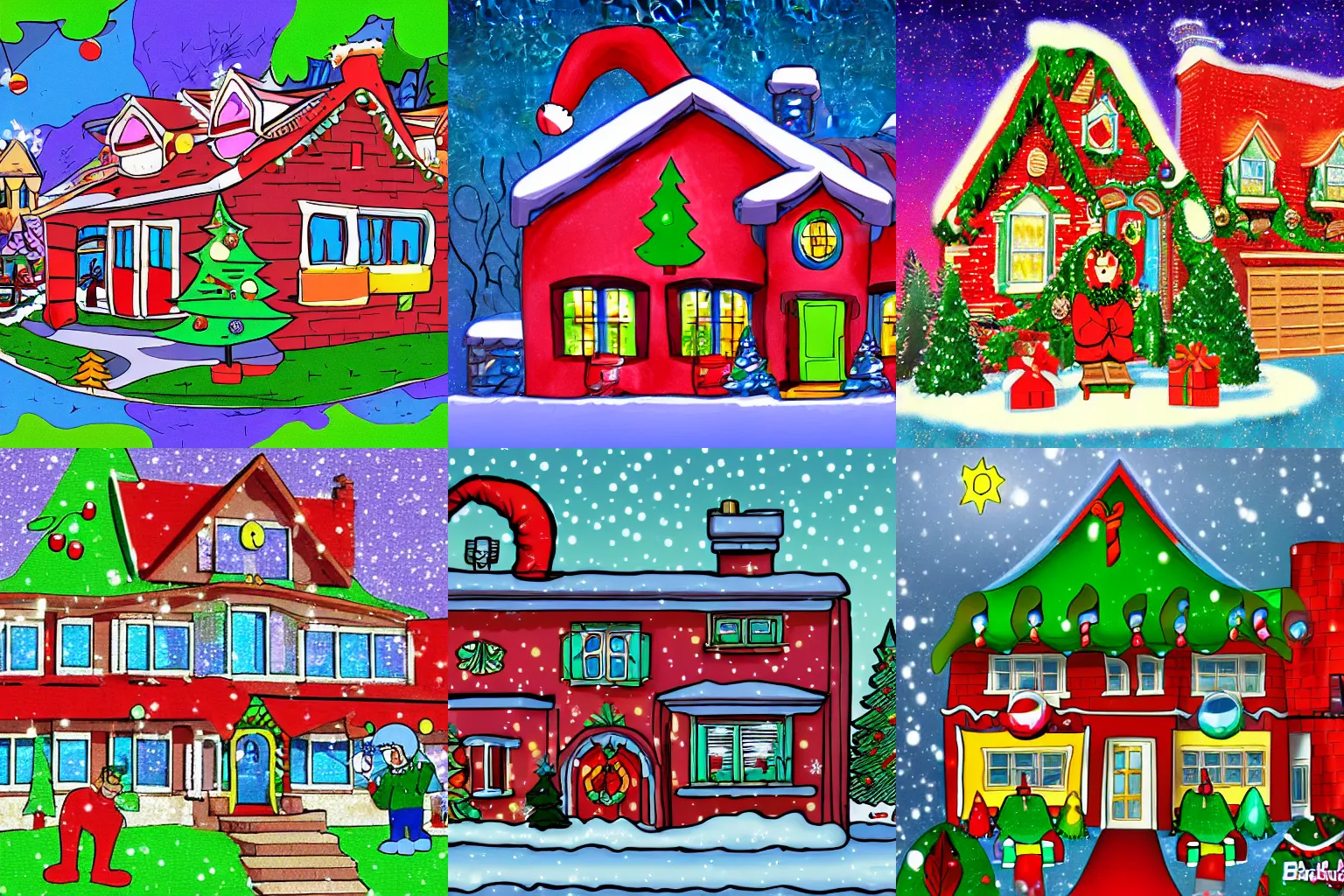 Prompt: a house with Christmas decorations, Hanna Barbera style, digital art,