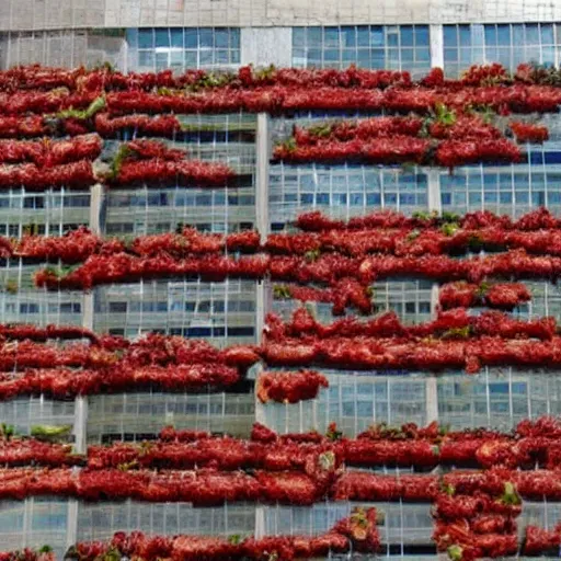 Prompt: “World Trade Center building constructed out of tomatoes”