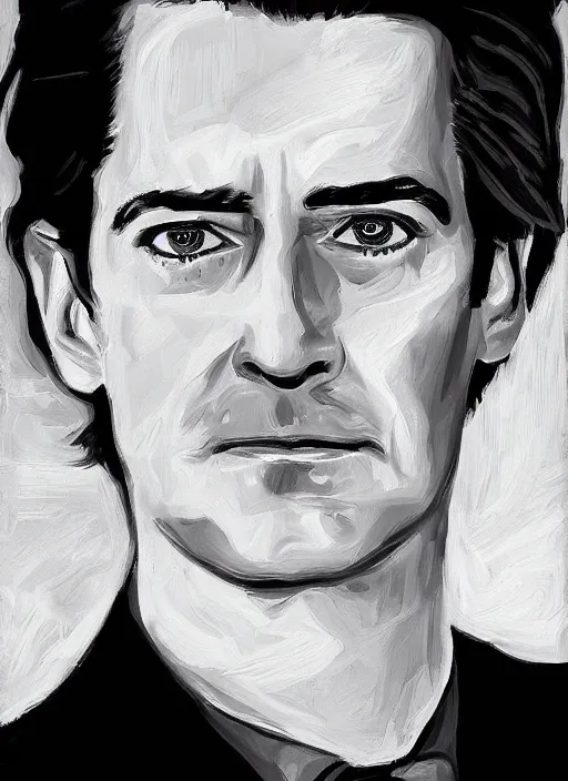 Prompt: portrait of kyle maclachlan as dale cooper by randy glass