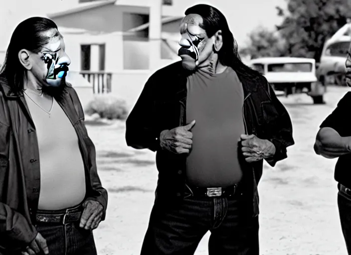 Prompt: photo of danny trejo and alex karras in the show webster, 8 k, 8 5 mm f 5. 6