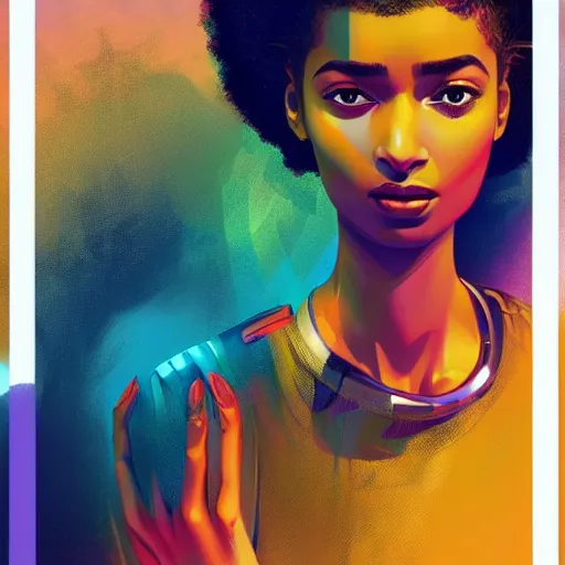 Prompt: electric yara shahidi, afrofuturism, cute - fine - face, pretty face, oil slick hair, realistic shaded perfect face, extremely fine details, realistic shaded lighting, dynamic background, poster by by ilya kuvshinov katsuhiro otomo, magali villeneuve, artgerm, jeremy lipkin and michael garmash and rob rey