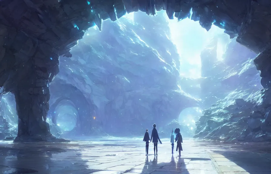 Image similar to makoto shinkai concept art of the crystal archway dimension, key visual, ambient lighting, highly detailed, digital painting, artstation, concept art, sharp focus, by makoto shinkai and akihiko yoshida and hidari and wlop and greg rutkowski