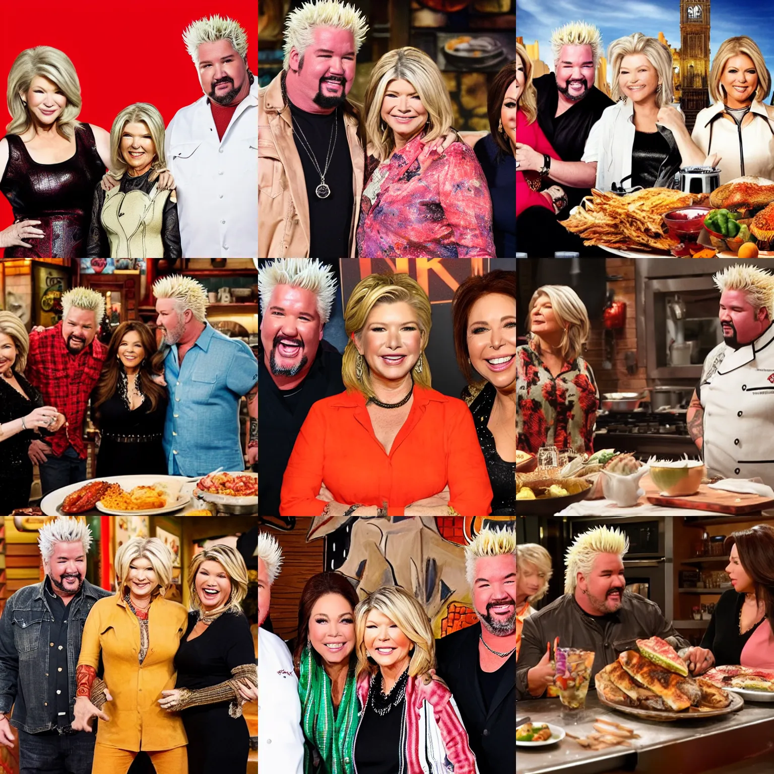 Prompt: Guy Fieri finds love in this new theatrical epic starring Martha Stewart, Rachel Ray, and Pablo Picasso, award-winning cinematography, 4k, still