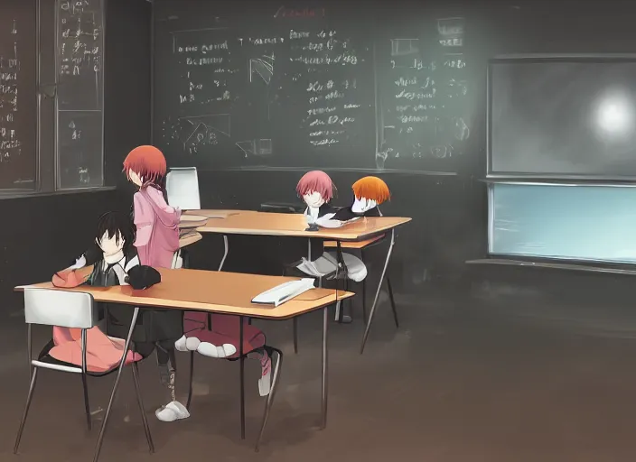 Typical anime classroom, empty, digital art,, Stable Diffusion