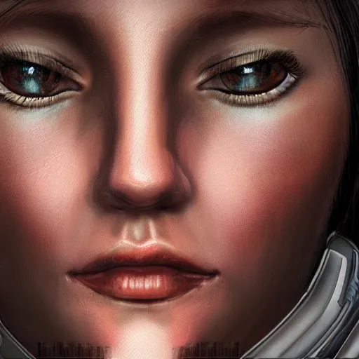 Prompt: A detailed, super sharp, no blur, top-rated digital painting of a human face, highly realistic and lifelike, with a bionic / cybernetic implants, by an award winning artist on deviantart, pixiv or artstation