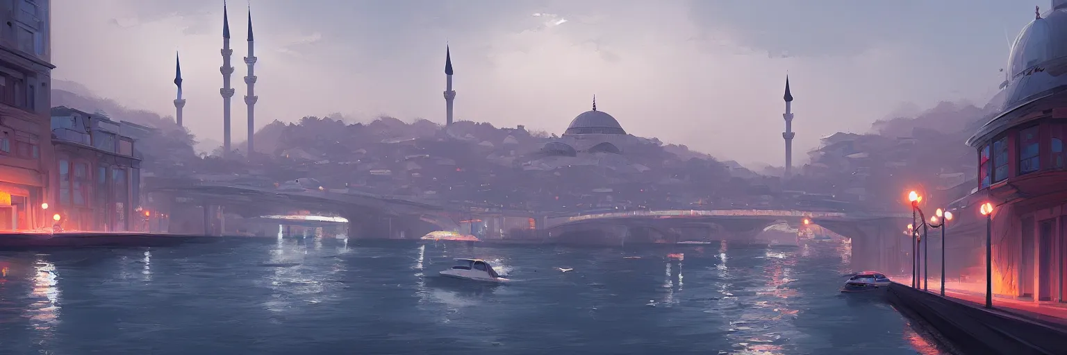 Image similar to a cinematic scene from istanbul bridge, concept art by nick ford and sylvain sarrailh,