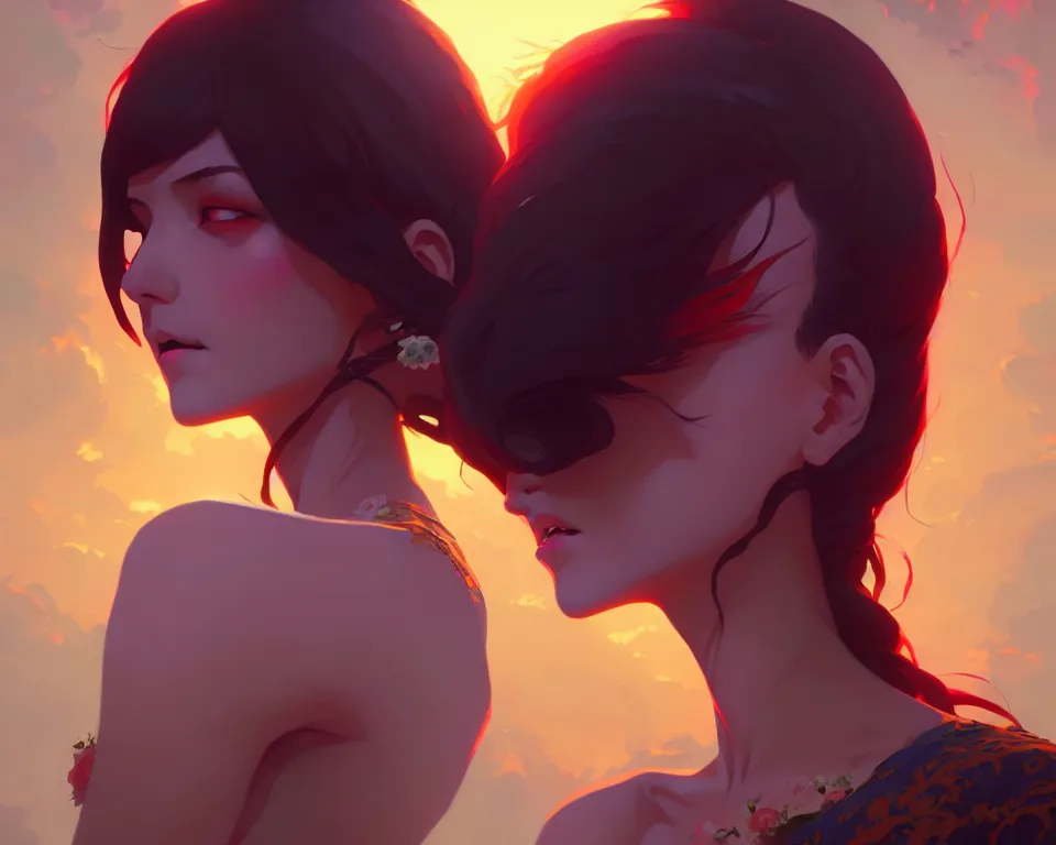 Image similar to extremely beautiful panting of goddess of the realm of the dead, by ilya kuvshinov, greg rutkowski and makoto shinkai, trending on artstation