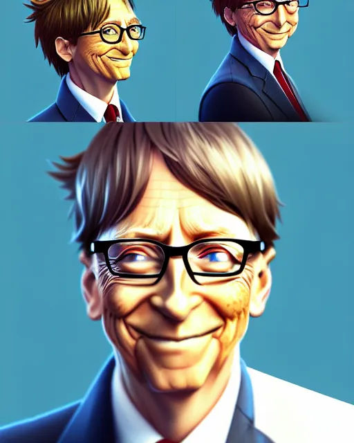 character concept art of bill gates as an anime boy, Stable Diffusion