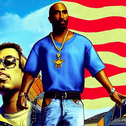 Prompt: tupac gta 5 cover art