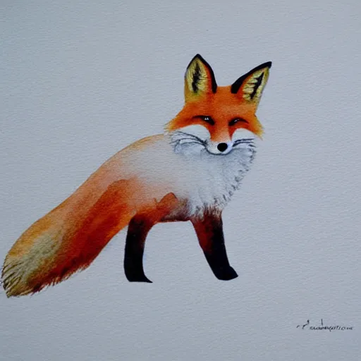 Prompt: watercolour, fox in the snow