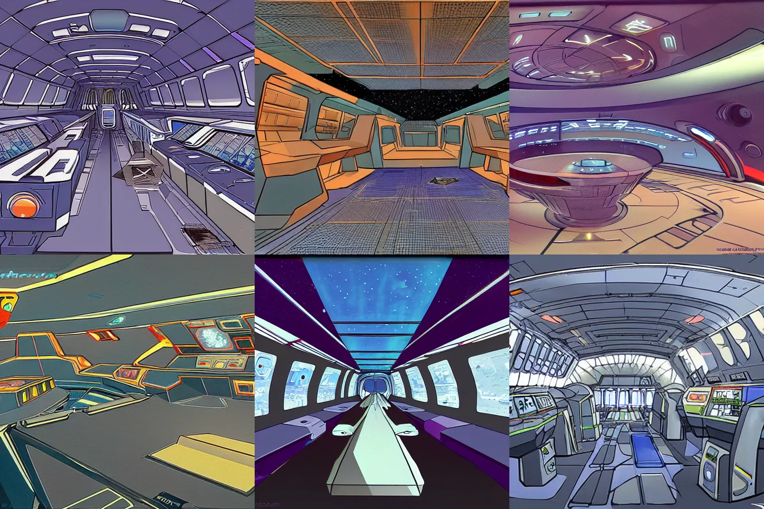 Prompt: Concept art of inside a large passenger spaceship, with a large open plaza with stores visible at the side, from a space themed Serria point and click 2D graphic adventure game, made in 1999