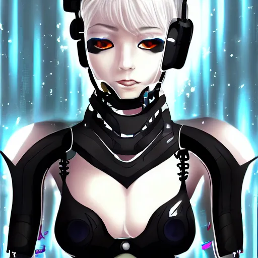 Prompt: A beautiful portrait of a futuristic cybergoth girl, pixiv