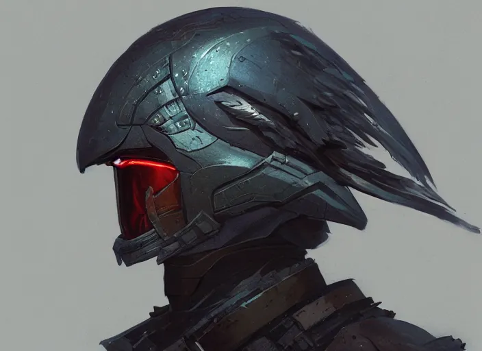 Image similar to portrait of raven themed helmet. concept art contest winner by bungie and greg rutkowski ( 2 0 0 7 ).