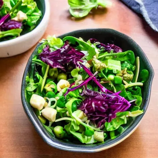 Image similar to A bowl of salad made out of tiny bowls