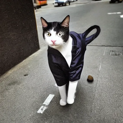 Prompt: cat wearing a coat suit