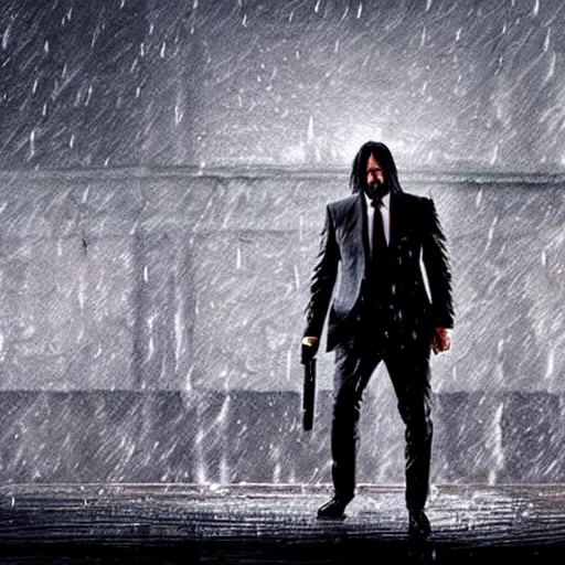 Prompt: john wick playing a guitar in the rain, photorealistic, realistic, dramatic, cinematic, photography