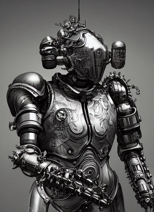 Image similar to daguerreotype portrait of a futuristic silver armored knight district 9 cyborg, in the style of annihilation, modern fine art, fractal, intricate, elegant, highly detailed, digital photography, subsurface scattering, by jheronimus bosch and greg rutkowski,