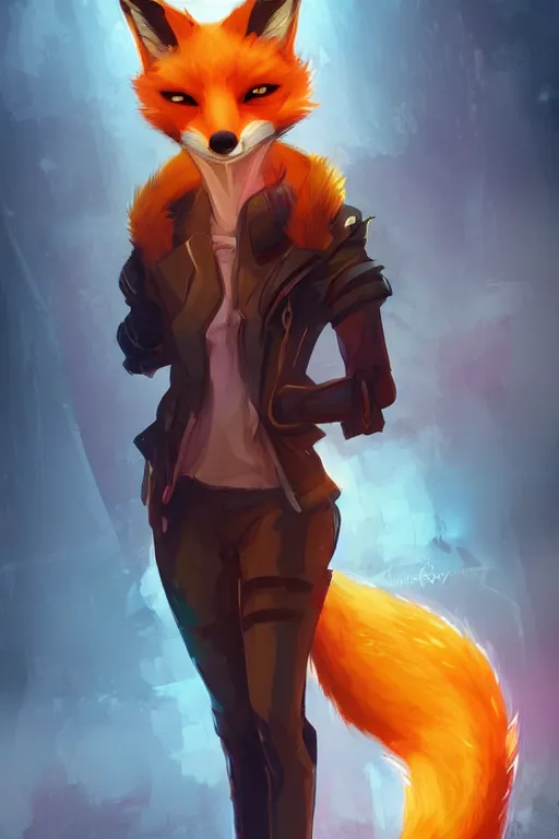 Image similar to a fox fursona, trending on artstation, by kawacy, furry art, digital art, cyberpunk, high quality, backlighting