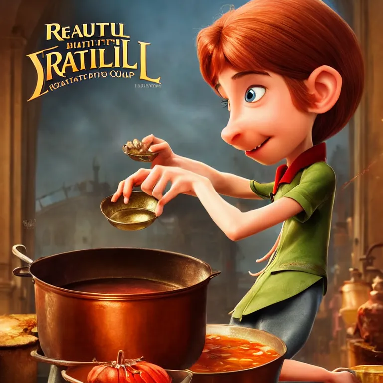 Prompt: beautiful cinematic fantasy poster of Remy from ratatouille throwing ingredients over a copper pot of soup art direction by Darius Zawadzki ;by artgerm; wayne reynolds art station; cinematic quality character render; low angle; ultra high quality model; production quality cinema model;