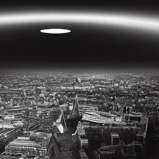 Image similar to London under attack by UFOs, Second World War, black and white