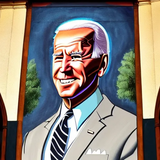 Image similar to a church mural of joe biden as a god, 4 k, highly detailed, painted by michelangelo