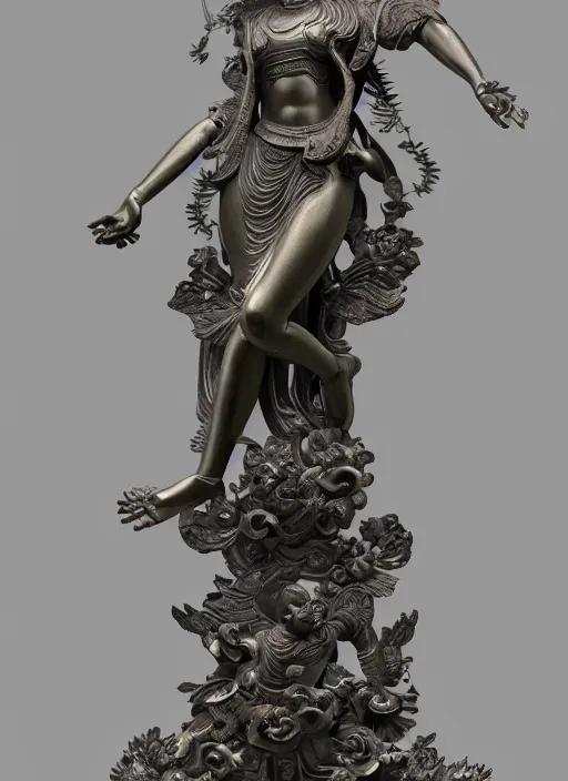 Image similar to a art deco sculpture statue of full body guanyin, intricate complexity,, statue by jane hamilton, ruan jia, character concept, radiant light,, frostbite 3 engine, cryengine, dof, trending on artstation, digital art, fantasy detailed abackground