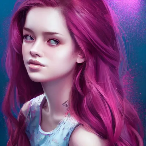 Prompt: full body portrait of teen girl, pink hair, gorgeous, amazing, elegant, intricate, highly detailed, digital painting, artstation, concept art, sharp focus, illustration, art by Ross tran