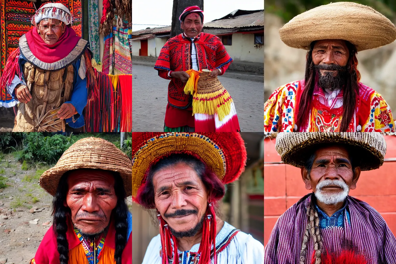 Prompt: a Peruvian man in traditional clothes with long red hair