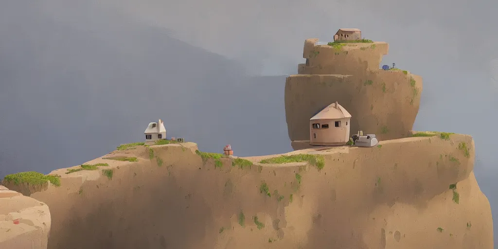 Prompt: a house on a cliff by the ocean by goro fujita