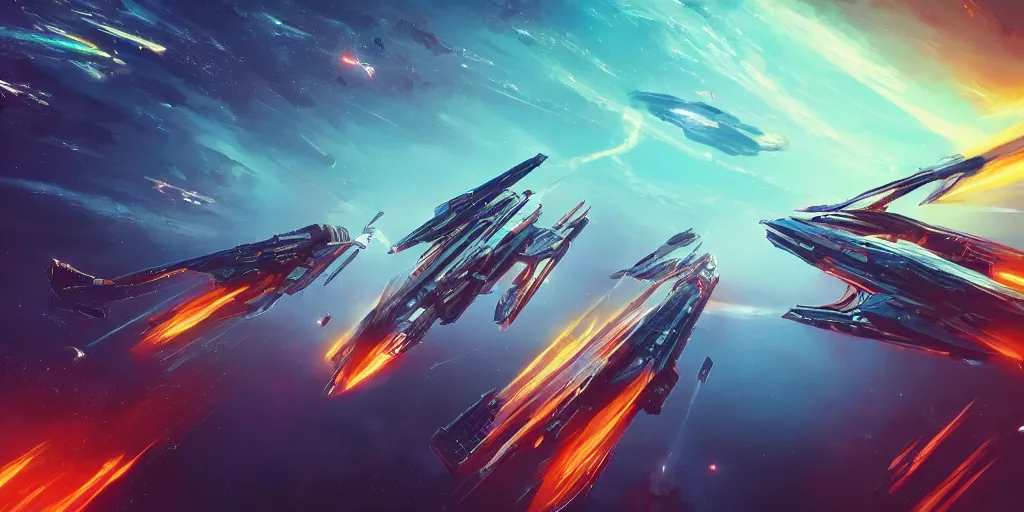 Image similar to an epic spaceship battle in low earth orbit between two waring factions, explosions. cinematic. stunning, gorgeous, intricate detail, alena aenami, masterpiece, 4 k.