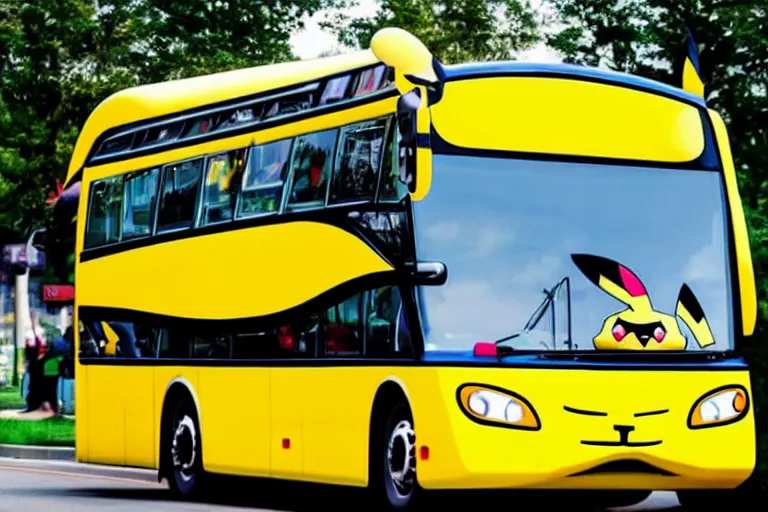 Prompt: a bus full of pikachu