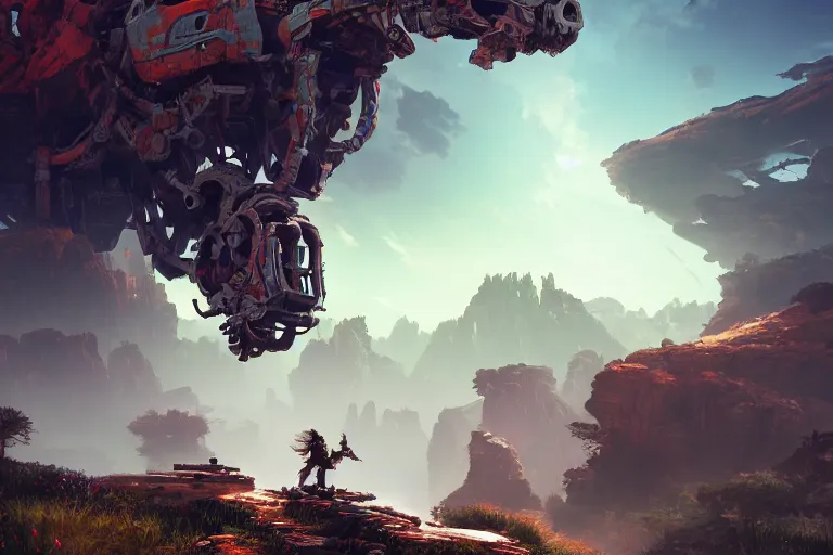 Image similar to rockbreaker machine mecanical creature robot of horizon forbidden west horizon zero dawn bioluminiscence global illumination ray tracing hdr fanart arstation by ian pesty and alena aenami artworks in 4 k