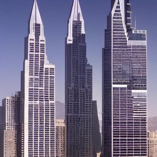 Image similar to arabian architecture o world trace center towers, in american psycho ( 1 9 9 9 )
