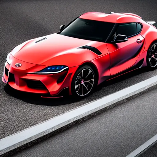 Image similar to official photograph of the 2033 Toyota Supra Crossover, dramatic lighting, highly detailed render