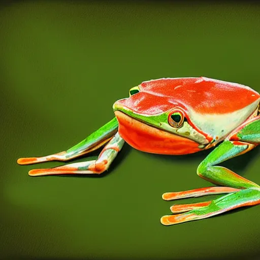 Image similar to a frog with crab legs, digital art