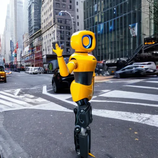 Image similar to female robot hailing a cab in new york