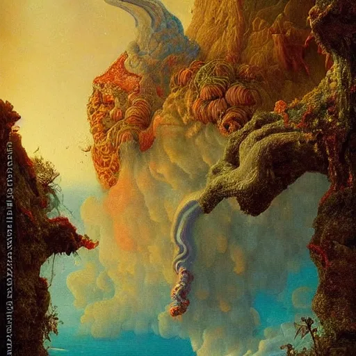 Prompt: paint surrealist 🌋🍄, ferdinand knab, high definition and detailed 4 k