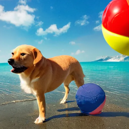 Prompt: lake, sunshine, tropics, dog, HD, beachball, ice cream