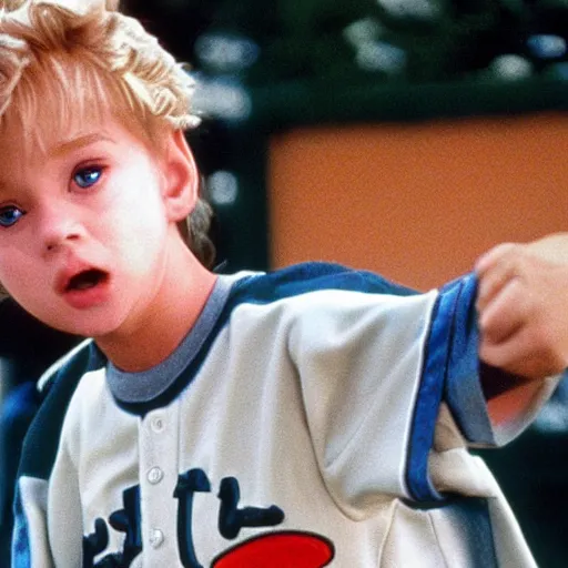 Image similar to a film still of a blonde young bou wearing a baseball outfit in Home Alone(1990)