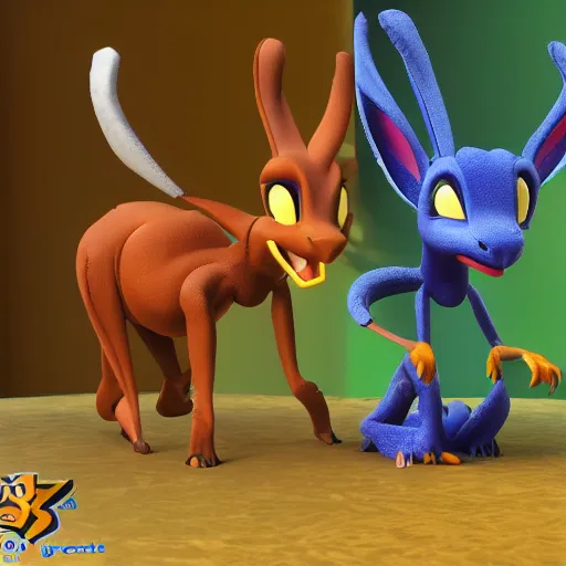 Image similar to sheila the kangaroo from the playstation game spyro the dragon, meets kao the kangaroo from the dreamcast game kao the kangaroo, 3 d render