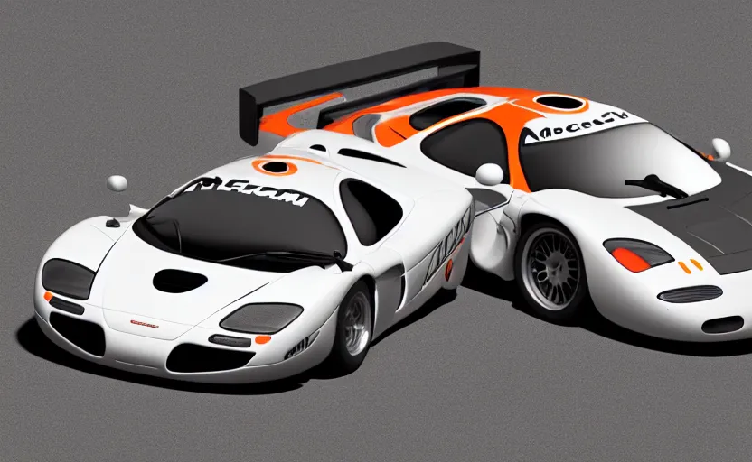 Image similar to “A 1998 McLaren F1 road car, in the style of Pixar, octane 3d render, 8k, (high quality), (extremely detailed), studio lighting”