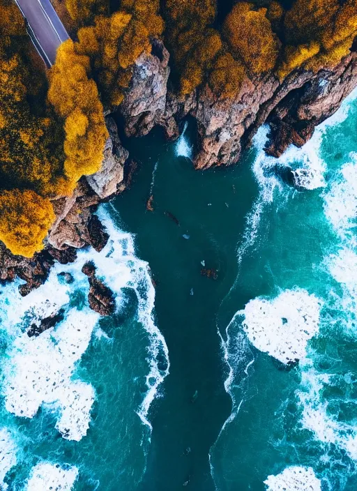 Image similar to nature landscape, aerial view, drone photography, cinematic, mountains and ocean