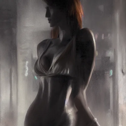 Prompt: bella thorne wearing nightgown, hyperrealistic full figure, bladerunner street alley, art of elysium by frank frazetta and by jeremy mann, fantasy art, photo realistic, dynamic lighting, artstation, full figure poster, volumetric lighting, very detailed face, 4 k, award winning