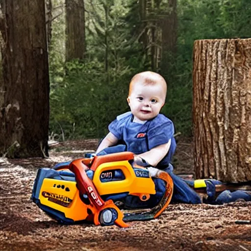 Prompt: Baby\'s first chainsaw. Advertisement.