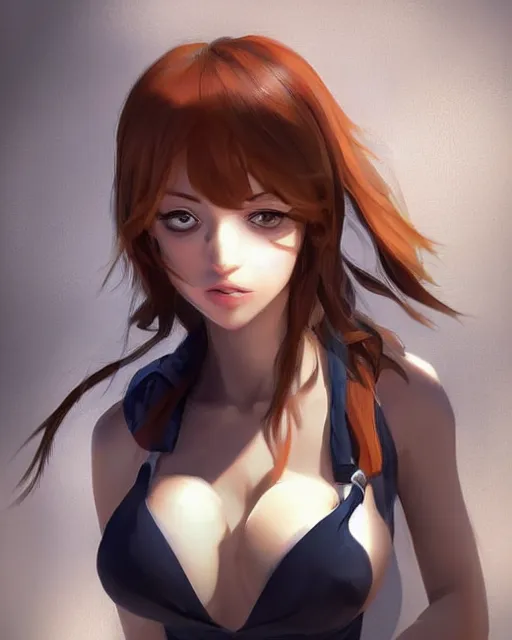 Image similar to portrait Nami the Burglar girl cute-fine-face, pretty face, realistic shaded Perfect face, fine details. Anime. realistic shaded lighting by Ilya Kuvshinov Giuseppe Dangelico Pino and Michael Garmash and Rob Rey, IAMAG premiere, aaaa achievement collection, elegant freckles, fabulous