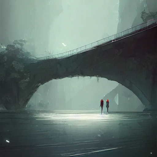 Prompt: the bridge over loneliness, by greg rutkowski, by conrad roset, digital art