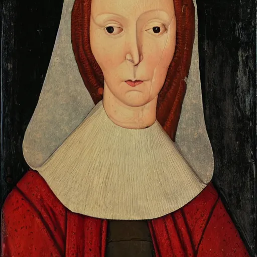 Image similar to portrait of a medieval woman with dark red hair, high cheekbones and fair skin