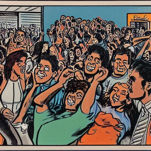 Image similar to robert crumb comic about pembroke pines flanagan high school students partying accurate eyes high detail